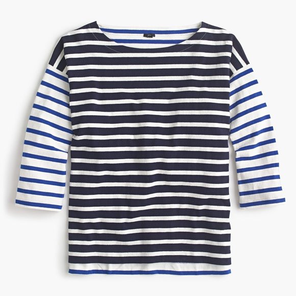 NWT J. Crew Boatneck T Shirt in Blue Mixed Stripe - Picture 1 of 1